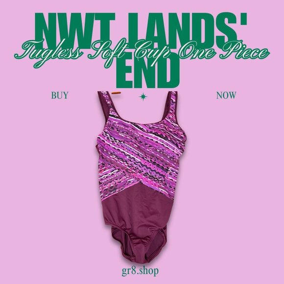 NWT Lands’ End Tugless Soft Cup One-Piece Swimsuit – Purple – Women’s Size 10 - Picture 1 of 4